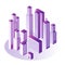 City isometric concept with multi storey office or apartment buildings in gradient violet color.