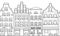 City landscape border seamless pattern with apartment houses. Line art vector illustration.