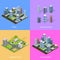 City Landscape Construction Building Poster Card Set Isometric View. Vector