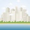 City Landscape with Skyscrapers.Seaside Town Scene.Vector Illustration