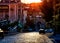 City landscape in the sunlight, cobblestone pavement with reflection of the strip of light, Kiev, Ukraine,natural light,copy space