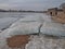 City landscape with a view of ice hummocks