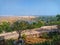 City landscape view  of Ranchi, Jharkhand, view from height. there are blue sky, buildings, plants, street, mountain.