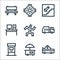 City life line icons. linear set. quality vector line set such as police car, kiosk, atm machine, garbage truck, puppet, office,