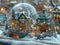 City life in a snow globe rendered with a whimsical charming style