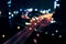 City light . Night city light life traffic. Blurred stop light. Vintage night city light. Urban cityscape abstract