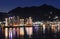 City lights from Bali District in Taipei, Taiwan reflecting in the Tamsui River at nigh