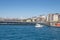 City lines ferry on a voyabe by the port at the coastline with Bosphorus waterway, Turkey