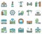 City locations color linear icons vector set