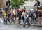 City of London. Bank of England square view after the rain with lots of people