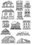 City map elements illustration, drawing, engraving, ink, line art, vector