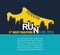 City marathon. Poster - running, sport shoe and the city. Vector illustration.