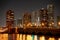 City Miami night photo Venetian Causeway and highrise condos and hotels