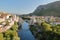 The city of Mostar viewed from Koski Mehmed Pasha Mosque, with the Old Bridge Stari Most, the Neretva river and the medieval tow