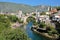 The city of Mostar viewed from Lucki most bridge, with the Old Bridge Stari Most, the Neretva river and the medieval town