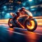 City motion Motorcycle on the road with dynamic speed light