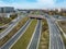 City multilevel highway junction in Krakow, Poland. Aerial view