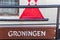 City name on an old ship in Groningen