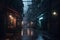 City narrow alley night. Generate Ai