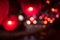 City night light blur bokeh , defocused red heart light background