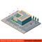 City office parking glass mall flat 3d isometric building