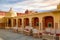 City Palace Jaipur view of open terrace with sitting arrangements for tourists at Rajasthan, India