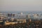 City panorama in autumn. Nizhny Novgorod. Morning fog over the city.