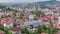 City panorama with cable car moving up and down from Sarajevo station to mountains, Bosnia And Herzegovina