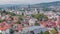 City panorama with cable car moving up and down from Sarajevo station to mountains, Bosnia And Herzegovina