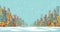 City panorama, winter snow landscape in daylight, hand drawn cityscape, vector drawing architecture illustration