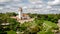 City park in Boise Idaho with a popular train depot with clock t