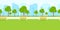 City park landscape, horizontal seamless background. Vector urban life illustration. Summer or spring cityscape