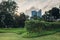 City park in sunny summer day. Cityscape, landmark