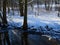 City park walking footpath covered with snow