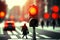 City pedestrian crossing with a semaphore and silhouettes of people. Red light, generative ai