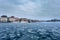 City pier with frozen water surface in Stockholm