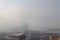 City pollution mixed with morning fog, Belgrade cityscape