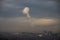 City pollution mixed with morning fog, Belgrade cityscape from roof top of the building in downtown