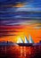 City port view and a sale ship colorful oil knife painting