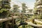 City project with plants from future. Generative AI