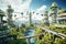City project with plants from future. Generative AI