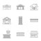 City public buildings icons set, outline style