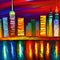 City Reflected in the Water Nostalgic Nightscape Landscape Illustration