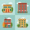 City residential buildings set in vector flat style