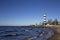 City Riga, Latvia. Lighthouse and mole at river Daugava