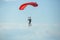 City Riga, Latvian republic. Avio show in honor of the city festival. Parachutists land with parachutes on target. 17 August 2019