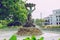 City Riga, Latvian republic. National Opera Fountain and Flowers.18 Aug. 2019