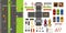 City roads and traffic top view with road signs, transport and racing game elements. Road constructor in flat style. Vector