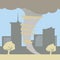 City Scape with Tornado Flat Simple Illustration