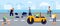 City scenery with road workers paving asphalt highway flat vector illustration.